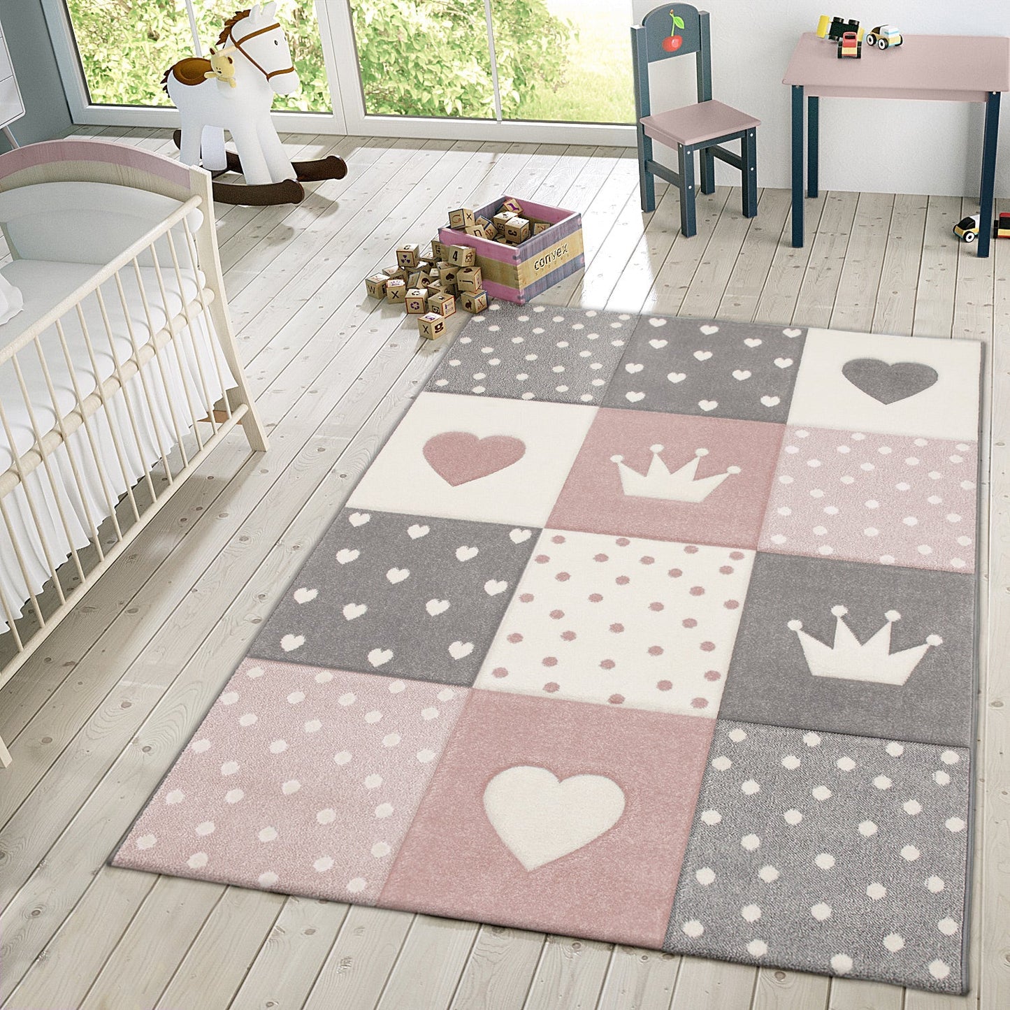 Dots Hearts Crown Pastel Rug